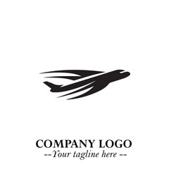 Plane Flying Fast Logo Symbol in Black on the White Background with Dynamic Aviation Design