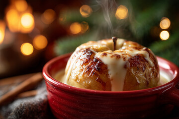 Weihnachtlicher Bratapfel mit Vanillesauce – festliches Dessert in gemütlicher Winterstimmung