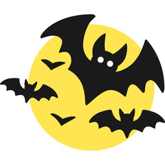 Flying Bats Silhouette Against a Vibrant Yellow Full Moon Sky Simple Graphic Design For Halloween Celebrations And Spooky Events