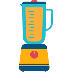 Flat Design Orange Blender with Blue Accents and Red Control Knob Isolated on White Background Ready for Digital Creation