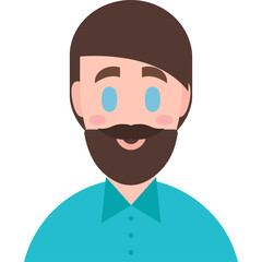 Flat Design Portrait of a Man with Brown Hair Beard and Blue Eyes Wearing a Teal Button Down Shirt Isolated on White Background