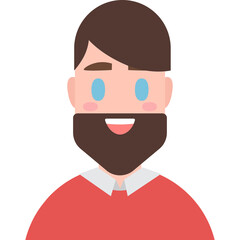 Flat Design Portrait of a Smiling Bearded Man with Blue Eyes and Red Shirt on a White Background
