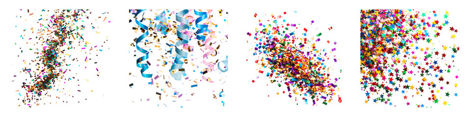 Obraz premium Colorful confetti ribbon collection, abstract for celebrations festive occasions