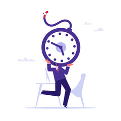 Time management and deadline concept, businessman carry a giant time bomb, stress pressured by deadline