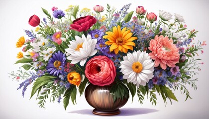 Obraz premium Large Bouquet Of Flowers In A Vase Motley Picturesque Drawing