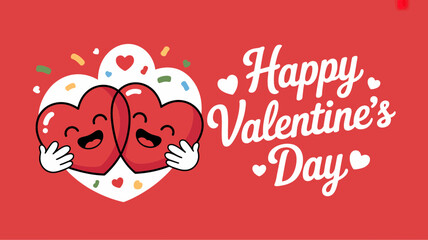 Cute cartoon hearts hugging on happy valentine s day background