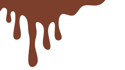 Melted chocolate or syrup drips isolated on a white background. Flowing liquid chocolate border element. A sweet brown syrup or sauce that melts and drips.