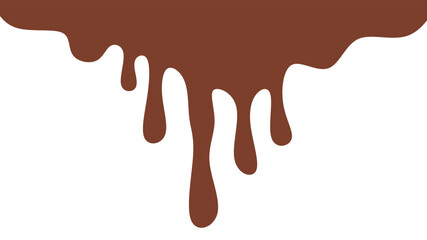 Melted chocolate or syrup drips isolated on a white background. Flowing liquid chocolate border element. A sweet brown syrup or sauce that melts and drips.