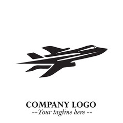 Plane Flying Fast Logo Symbol in Black on the White Background with Dynamic Aviation Design