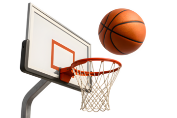 Basketball Hoop with Flying Ball – Dynamic 3D Mid-Shot Render on White