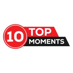 Bold “Top 10 MOMENTS” typography design with red, black, and white color scheme. Modern banner-style layout ideal for ranking lists, reviews, countdowns, or promotional and marketing content visuals.