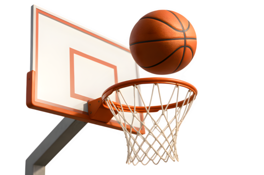 Basketball Hoop with Flying Ball – Dynamic 3D Mid-Shot Render on White