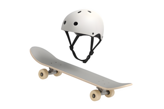 Floating Skateboard and Helmet – 3D Minimalist Sports Render on White