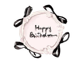 Cute cake ribbon black Illustration Event Birthday Celebration Card party Hand drawn on transparent background.