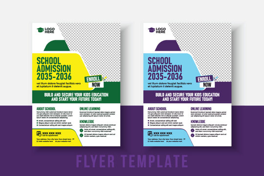 kids school admission flyer template. Flyer brochure cover template for Kids back to school education admission layout design. Creative and modern kids admission education poster, brochure layout.