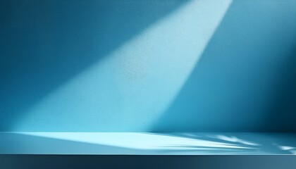 Light Blue Minimalistic Background For Product Presentation With Beautiful Light And Shadow On The Wall And Floor