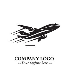 Plane Flying Fast Logo Symbol in Black on the White Background with Dynamic Aviation Design