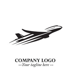 Plane Flying Fast Logo Symbol in Black on the White Background with Dynamic Aviation Design