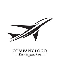 Plane Flying Fast Logo Symbol in Black on the White Background with Dynamic Aviation Design