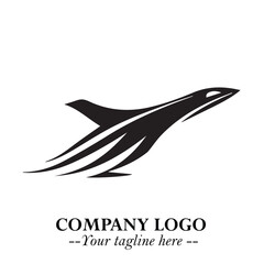 Plane Flying Fast Logo Symbol in Black on the White Background with Dynamic Aviation Design