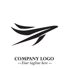 Plane Flying Fast Logo Symbol in Black on the White Background with Dynamic Aviation Design
