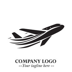 Plane Flying Fast Logo Symbol in Black on the White Background with Dynamic Aviation Design