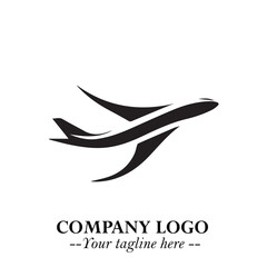 Plane Flying Fast Logo Symbol in Black on the White Background with Dynamic Aviation Design
