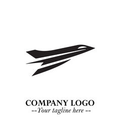 Plane Flying Fast Logo Symbol in Black on the White Background with Dynamic Aviation Design