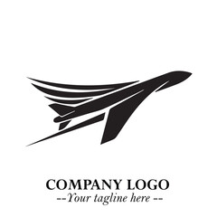 Plane Flying Fast Logo Symbol in Black on the White Background with Dynamic Aviation Design