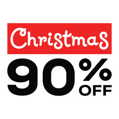 Modern New Year sale banner design with bold red and black typography reading “Christmas Up to 90% Discount Sale.” Perfect for holiday promotions, marketing campaigns.