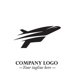 Plane Flying Fast Logo Symbol in Black on the White Background with Dynamic Aviation Design
