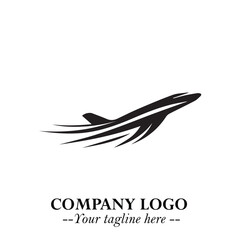 Plane Flying Fast Logo Symbol in Black on the White Background with Dynamic Aviation Design