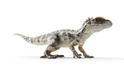Obraz premium A detailed prehistoric dinosaur model with textured skin and sharp claws standing on a white background