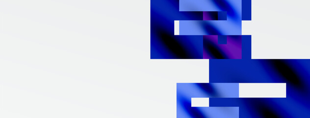 Abstract digital art. Blue, purple hues dominate composition. White space creates contrast, modern aesthetic. Minimalist design.