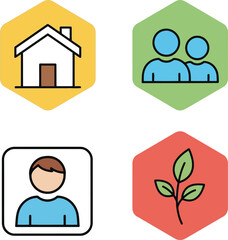 Home people person plant icons set vector graphics abstract geometric shapes modern design vector