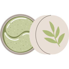 Green Eye Patches With Botanical Leaf Design on Container for Skincare and Beauty Routine on Transparent Background