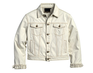 Naklejka premium Cream Denim Jacket with Distressed Cuffs PNG