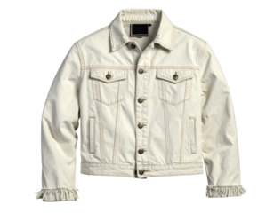 Cream Denim Jacket with Distressed Cuffs PNG