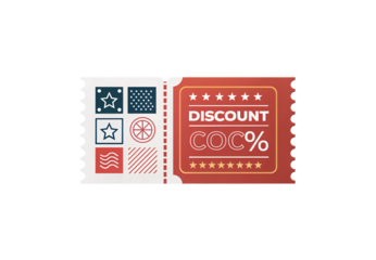Patriotic discount coupon ticket stars stripes americana design, isolated on a transparent background