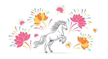 Majestic Horse Rearing Up in a Dynamic Pose, Generative AI.