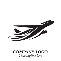 Plane Flying Fast Logo Symbol in Black on the White Background with Dynamic Aviation Design
