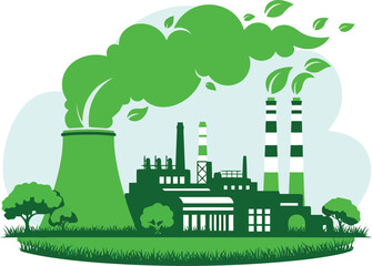Green factory emissions symbolizing eco friendly industry sustainable energy production and environmental protection vector