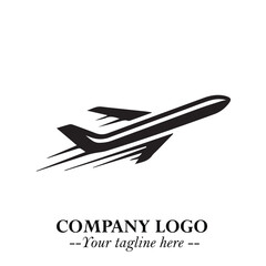 Plane Flying Fast Logo Symbol in Black on the White Background with Dynamic Aviation Design