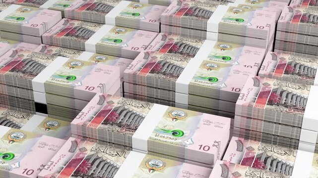 Kuwait 10 Dinar Banknote Horizontal 3D Animation  Kuwaiti Currency Design, Wealth and Economy Concept, Financial Growth, Business Trade, and Banking Visualization in Realistic Motion