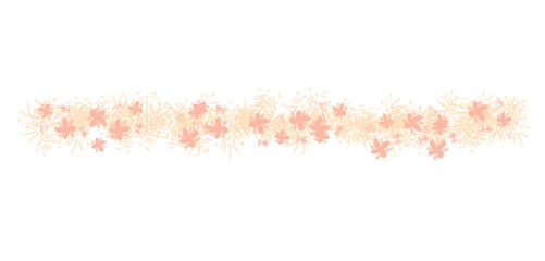 Floral Border with Soft Pink Flowers and Grass on White Background