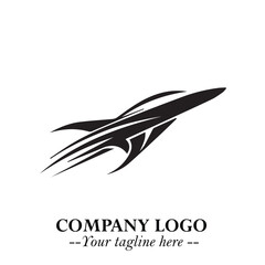 Plane Flying Fast Logo Symbol in Black on the White Background with Dynamic Aviation Design