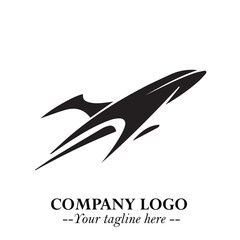 Plane Flying Fast Logo Symbol in Black on the White Background with Dynamic Aviation Design