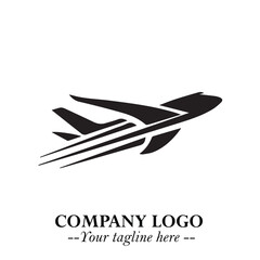 Plane Flying Fast Logo Symbol in Black on the White Background with Dynamic Aviation Design