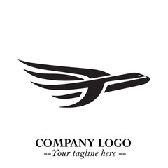 Plane Flying Fast Logo Symbol in Black on the White Background with Dynamic Aviation Design