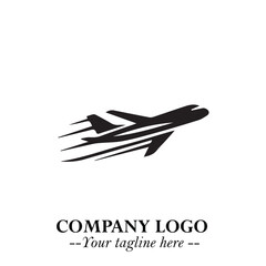Plane Flying Fast Logo Symbol in Black on the White Background with Dynamic Aviation Design